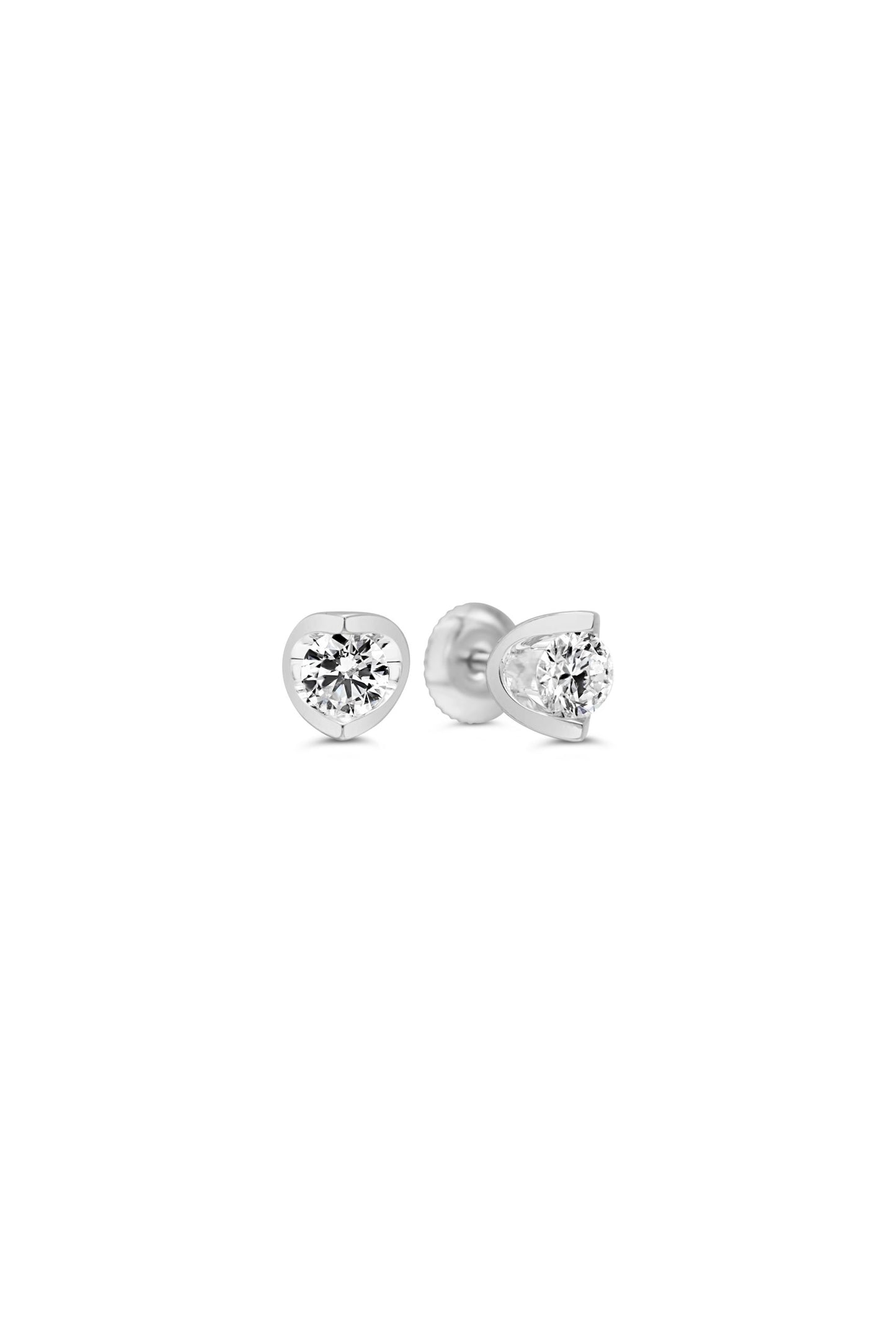 Green Leaf Lab Grown Diamond Earrings 14K White Gold Half Moon Collection Screwback studs- .50ct