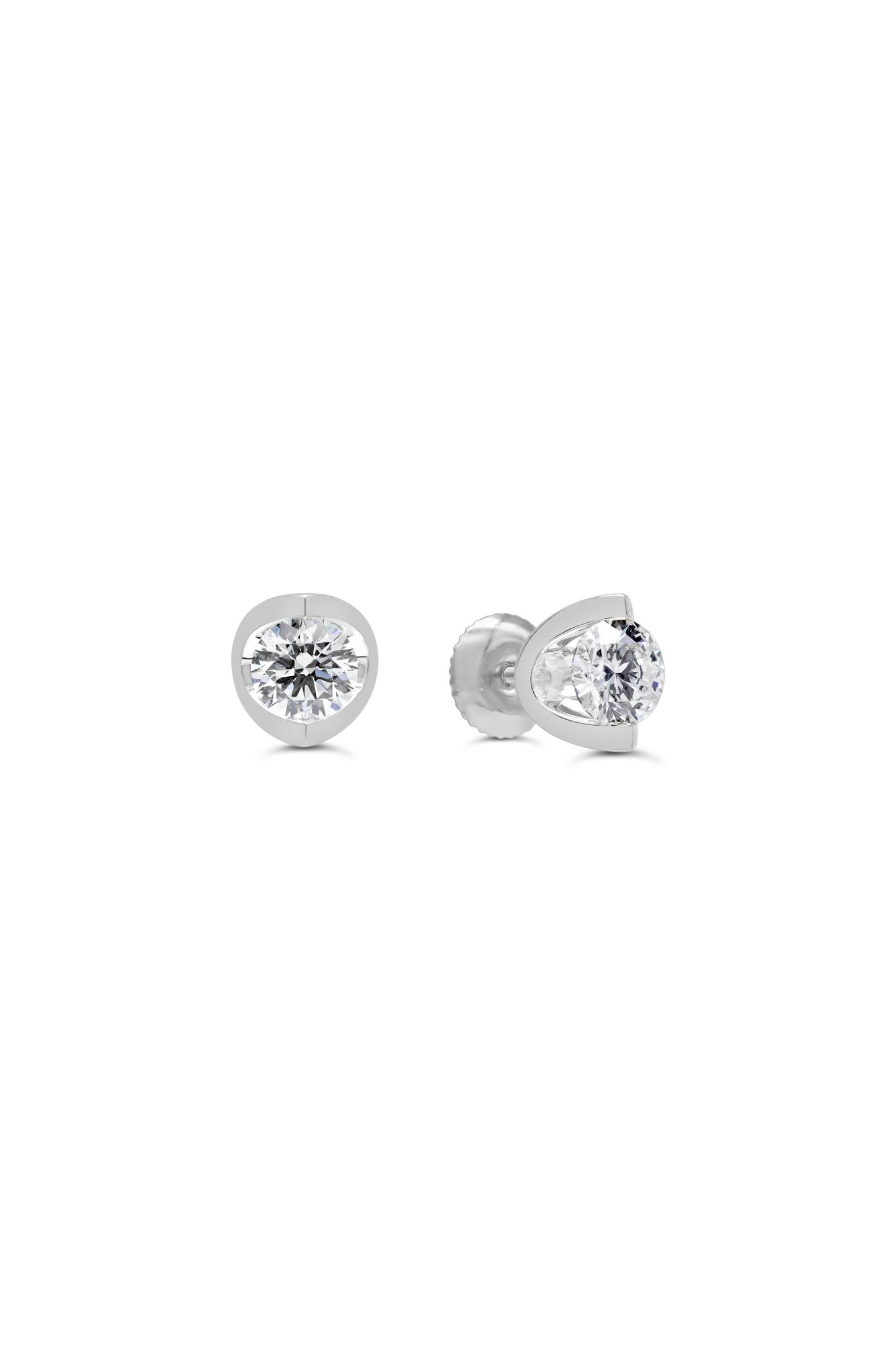 Green Leaf Lab Grown Diamond Earrings 14K White Gold Half Moon Collection Screwback studs- 0.70ct