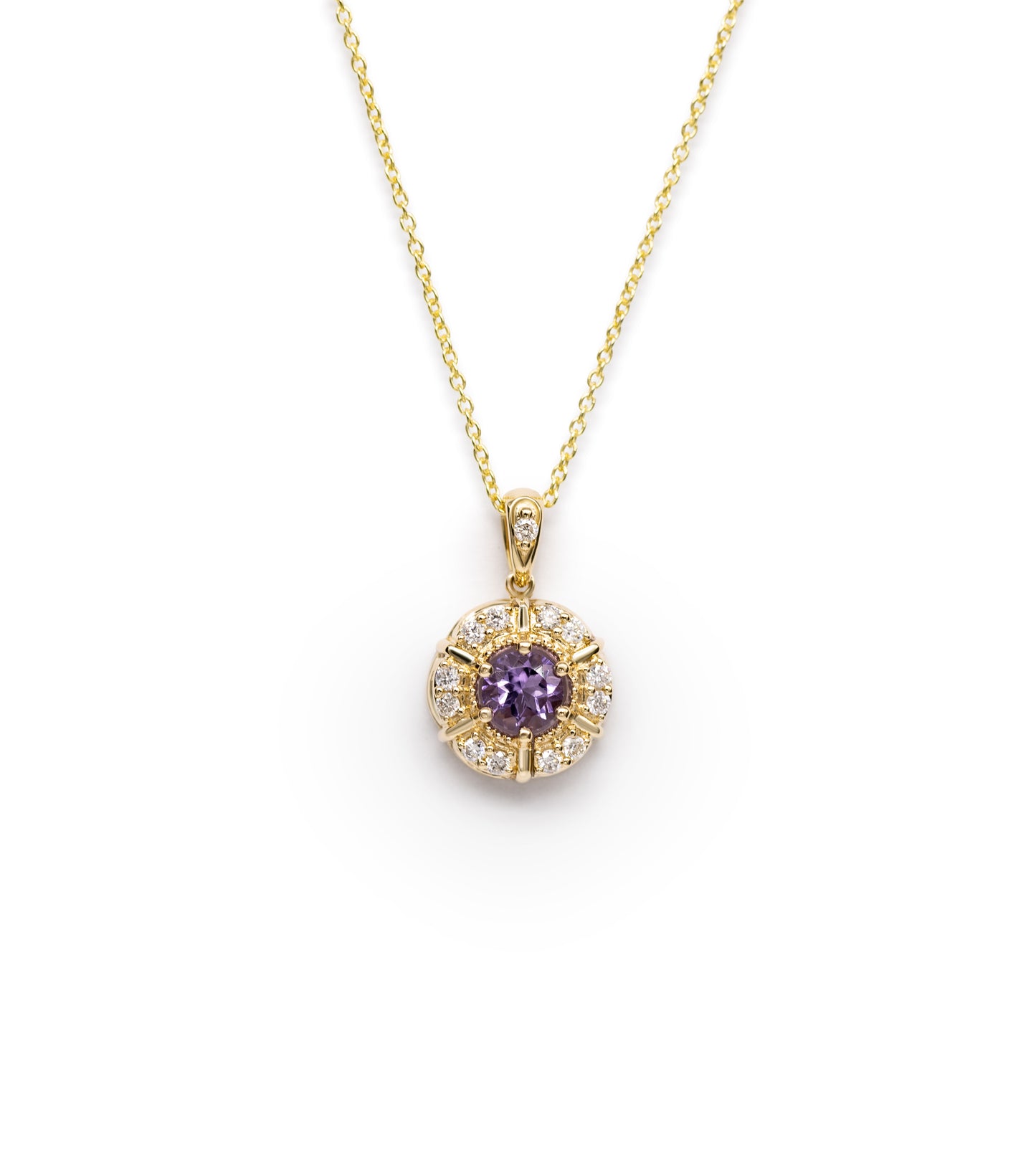 Momento Amethyst and Diamond digital locket 14K