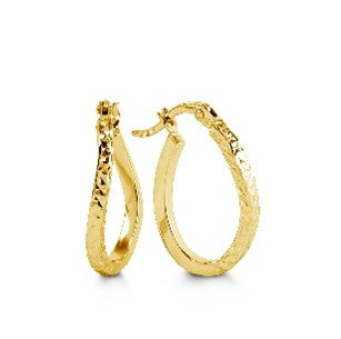 Wavy Diamond Cut Yellow Gold Hoops