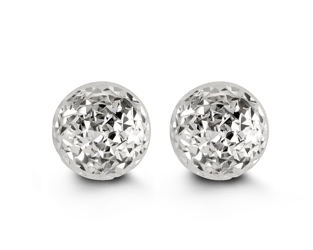 10mm Diamond Cut Ball Studs in White Gold
