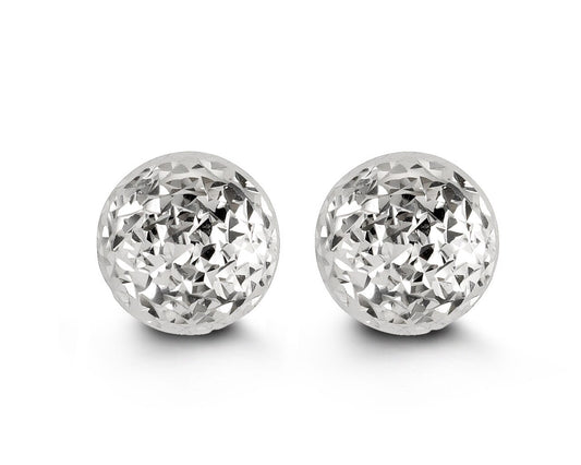 10mm Diamond Cut Ball Studs in White Gold