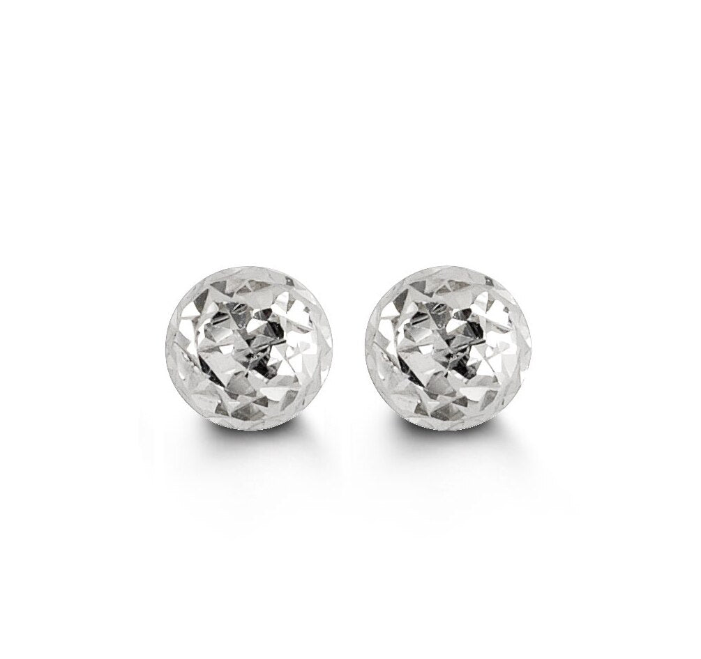 5mm Diamond Cut Ball Studs in White Gold