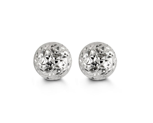 8mm Diamond Cut Ball Studs in White Gold
