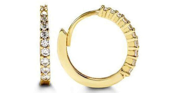 C.Z Scallop Setting Yellow Gold Huggies