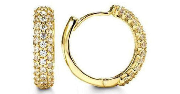 C.Z Pave Yellow Gold Huggies
