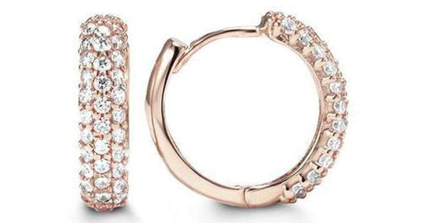 C.Z Pave Setting Triple Rows Rose Gold Huggies