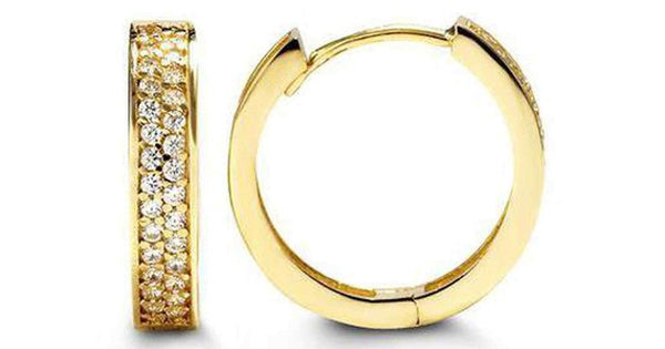 C.Z Double Pave Yellow Gold Huggies