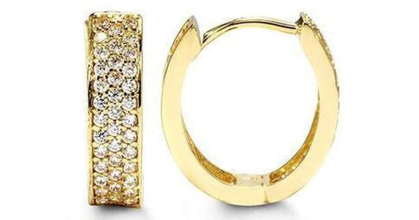 C.Z Huggies Triple Pave Yellow Gold Earrings