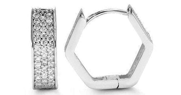 C.Z Geometric Triple Pave White Gold Huggies