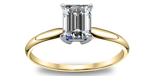 1.50 ct T.W.-14K Yellow Gold Lab Emerald Diamond Solitaire Engagement Ring