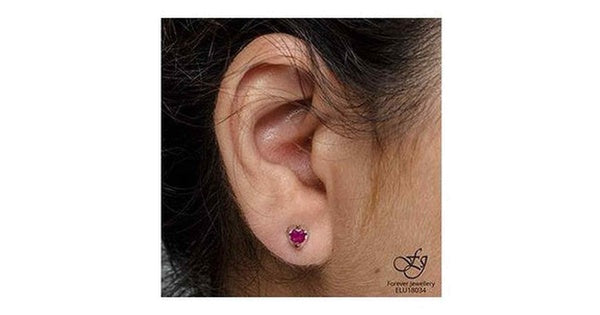 10K White Gold Ruby Half Moon Studs