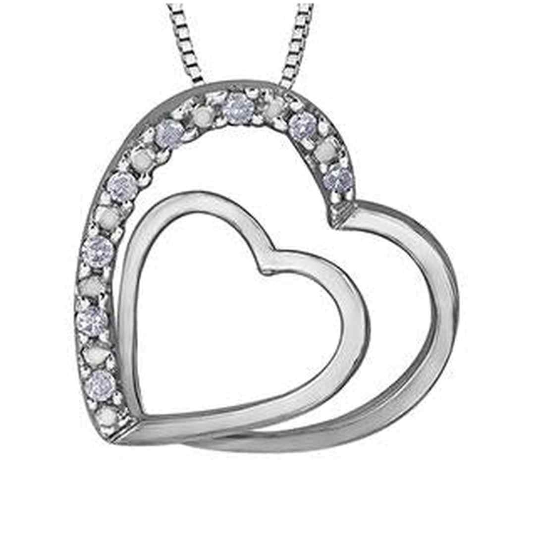 10K White Gold Diamond (0.05 ct. T.W) Double Heart Necklace