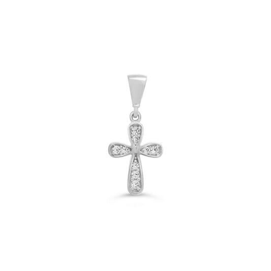 10KT White Gold Cross with CZs