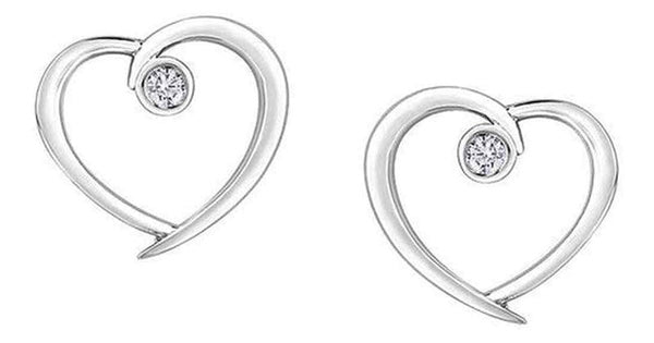 10K White Gold Diamond (0.04 ct. T.W) Heart & Bezel Studs