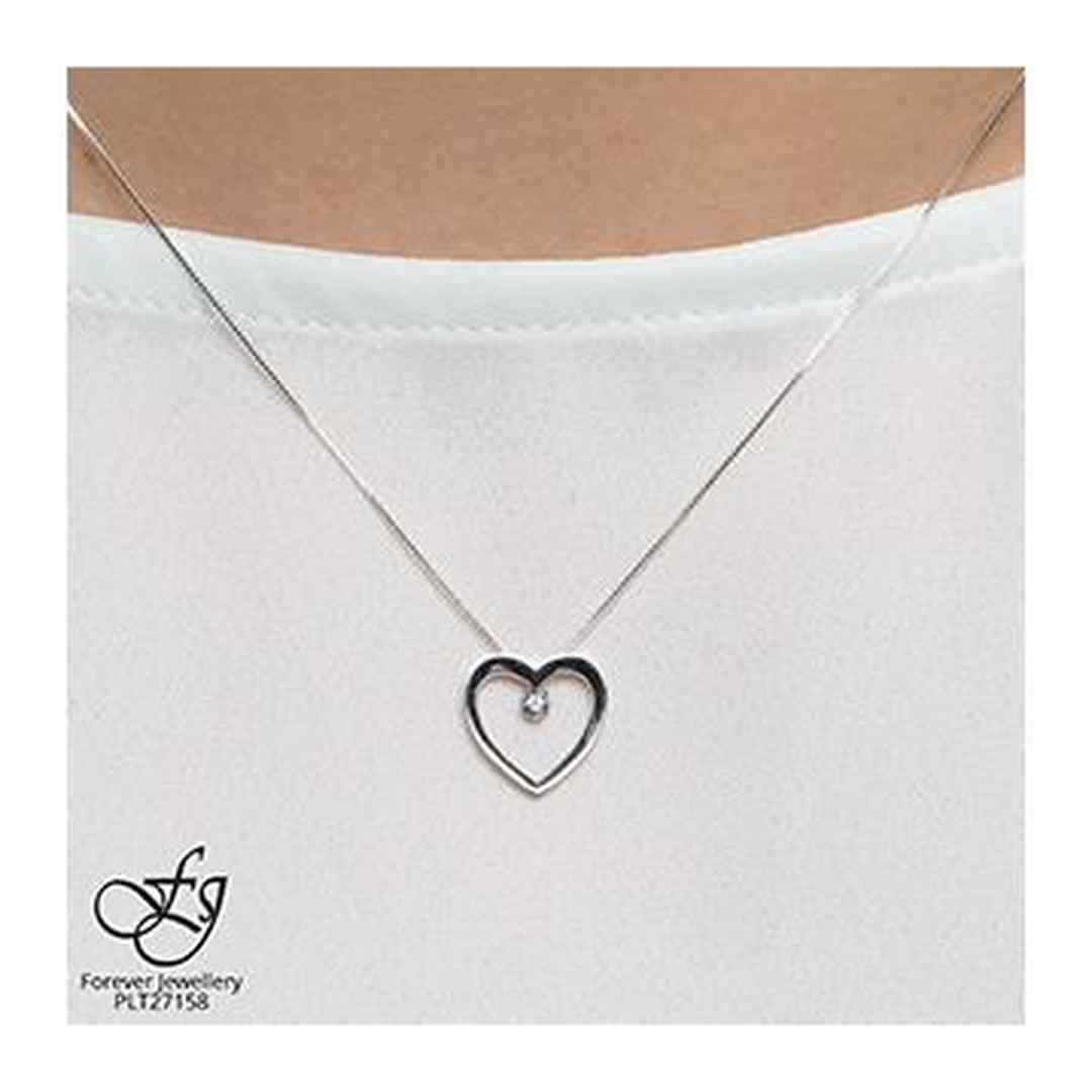10K White Gold Diamond Accent Heart Necklace