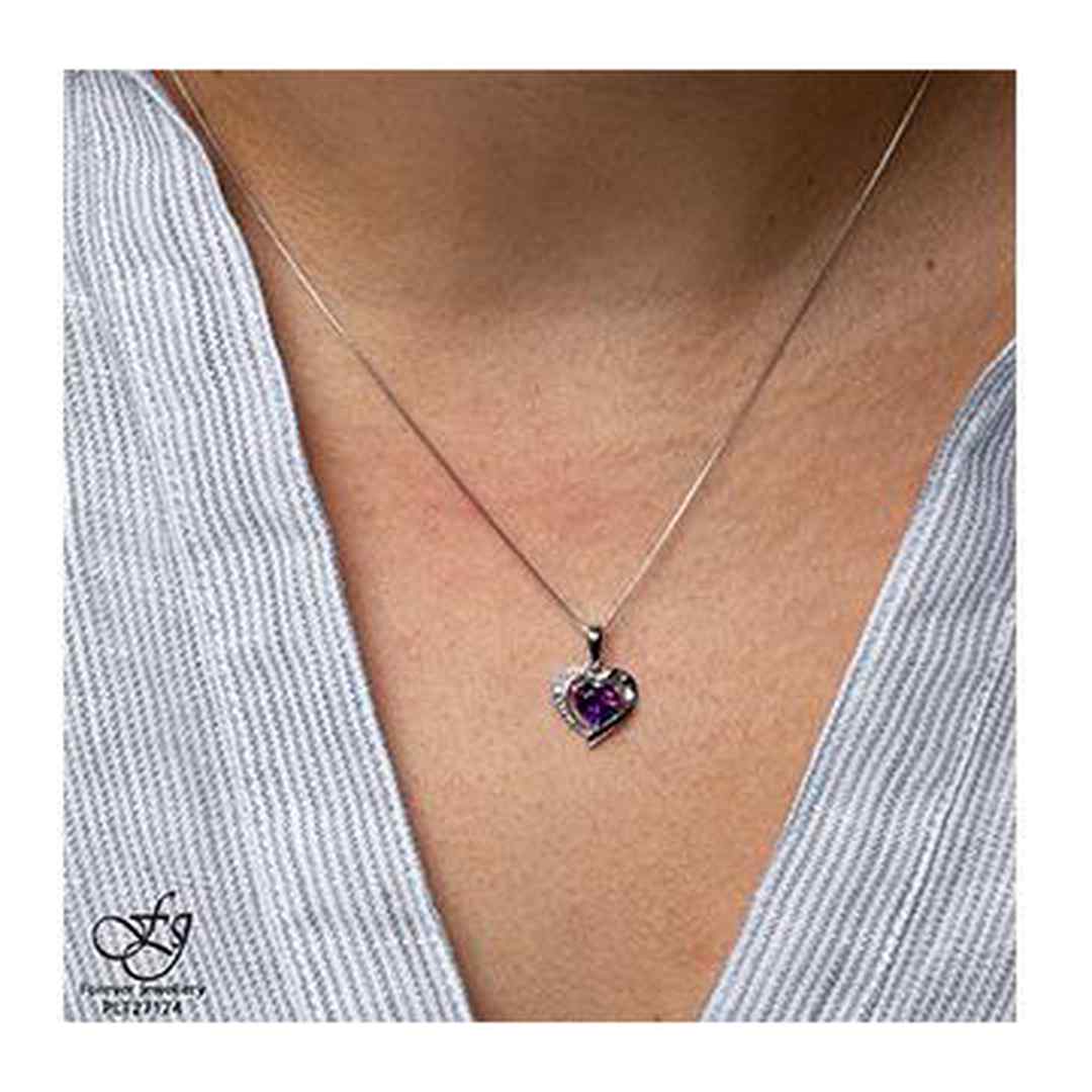 10K White Gold Amethyst & Diamond Accent Heart Shaped Necklace