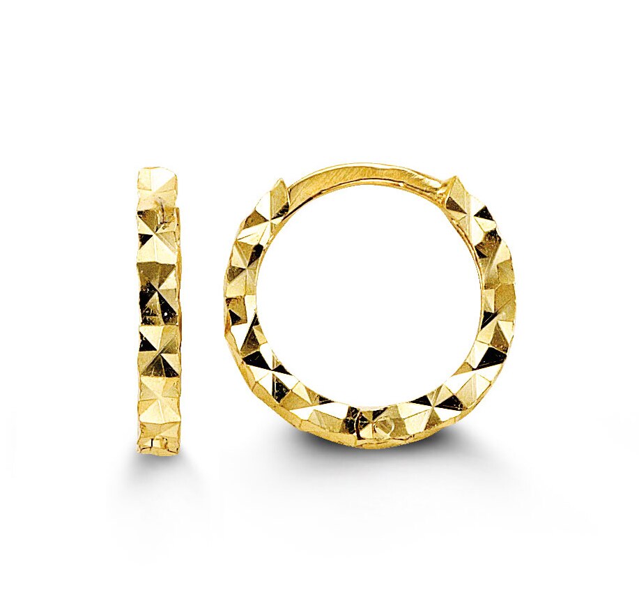Baby Diamond Cut Yellow Gold Huggies