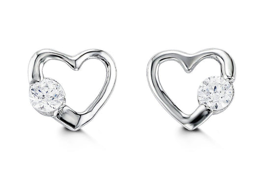 Baby Open Heart Studs in 14k White Gold