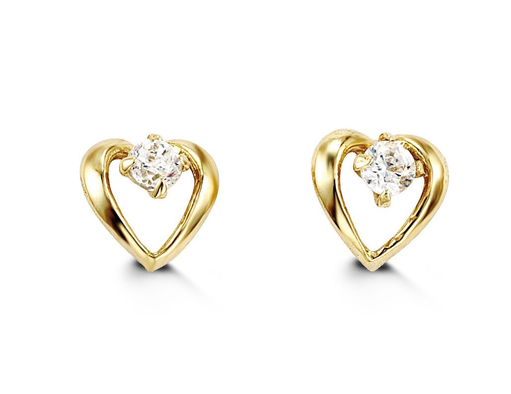 Baby Open Heart Studs in 14k Yellow Gold