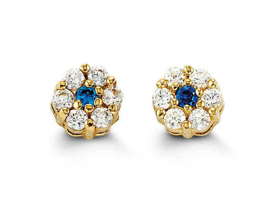 Baby Blue Flower Halo Studs in 14k Yellow Gold