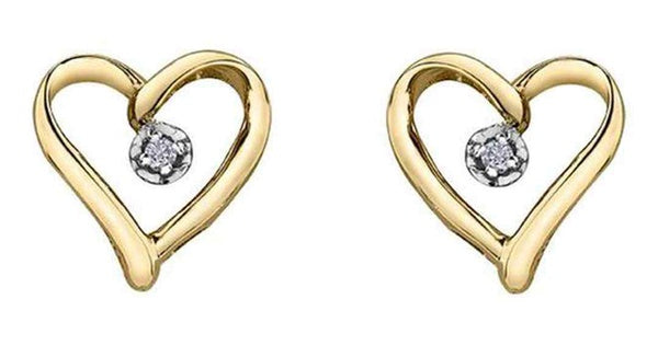 10K Yellow Gold Diamond (0.02 ct. T.W) Golden Heart Studs