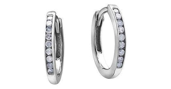 10K White Gold Diamond (0.10 ct. T.W.) Channel Set Huggies
