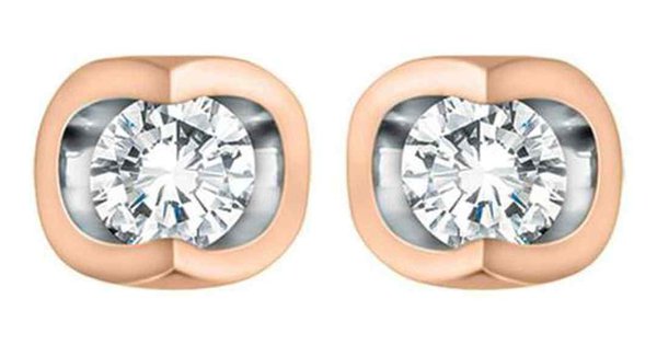 10K Rose & White Gold Solitaire Diamond (0.06 ct. T.W.) Half Moon Studs