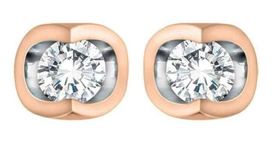 10K Rose & White Gold Solitaire Diamond (0.06 ct. T.W.) Half Moon Studs