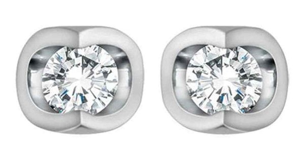 10K White Gold Solitaire Diamond (0.06 ct. T.W.) Half Moon Studs