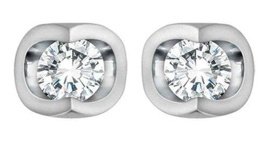 10K White Gold Solitaire Diamond (0.06 ct. T.W.) Half Moon Studs