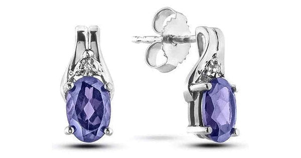 September Birthstone 0.02TW Diamond 10K White Gold Earrings - Sapphire