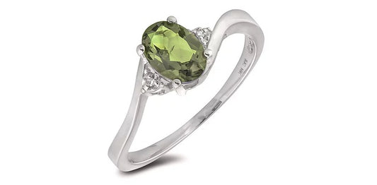 August Birthstone 0.02TW Diamond 10K White Gold Ring - Peridot