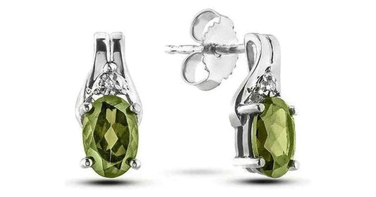 August Birthstone 0.02TW Diamond 10K White Gold Earrings - Peridot