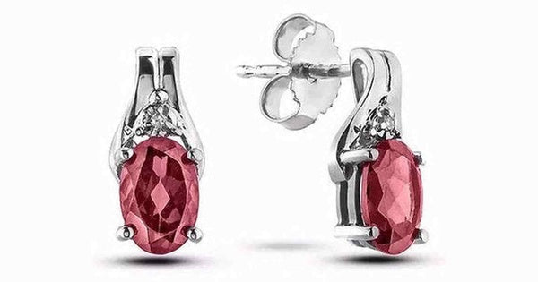 July Birthstone 0.02TW Diamond 10K White Gold Earrings - Ruby