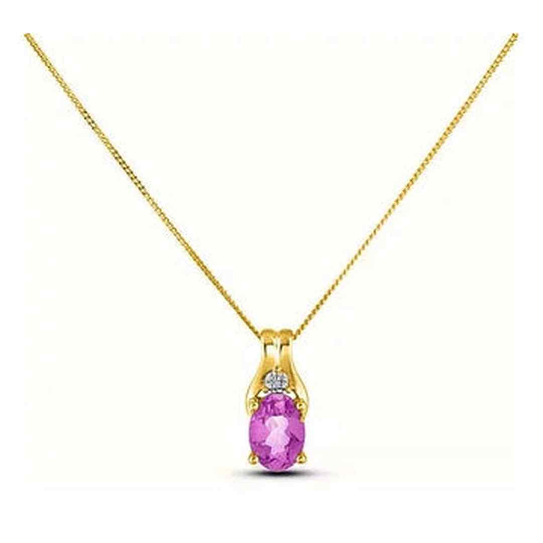 October Birthstone 0.02TW Diamond 10K Yellow Gold Pendant - Pink Topaz