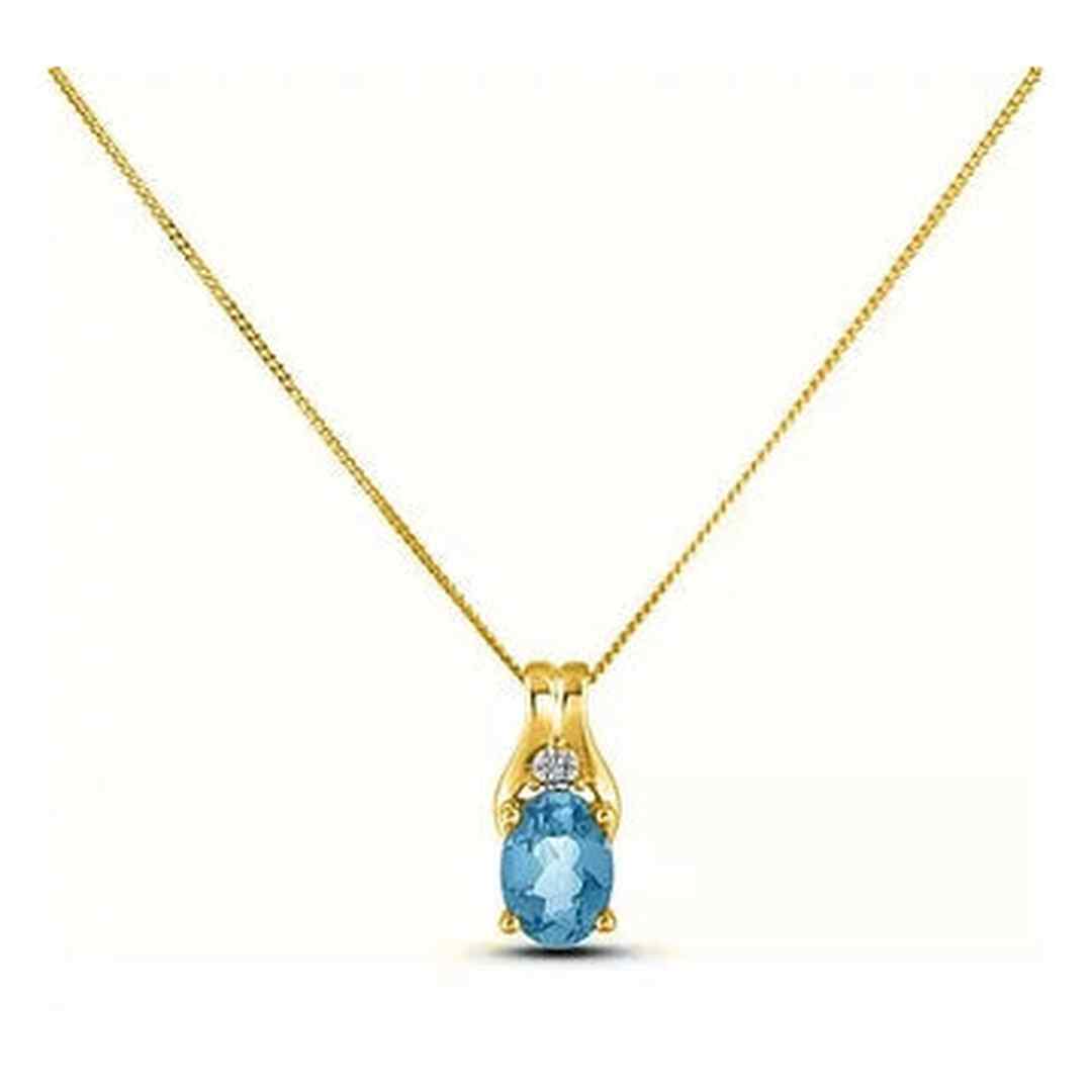 December Birthstone 0.02TW Diamond 10K Yellow Gold Pendant - Blue Topaz