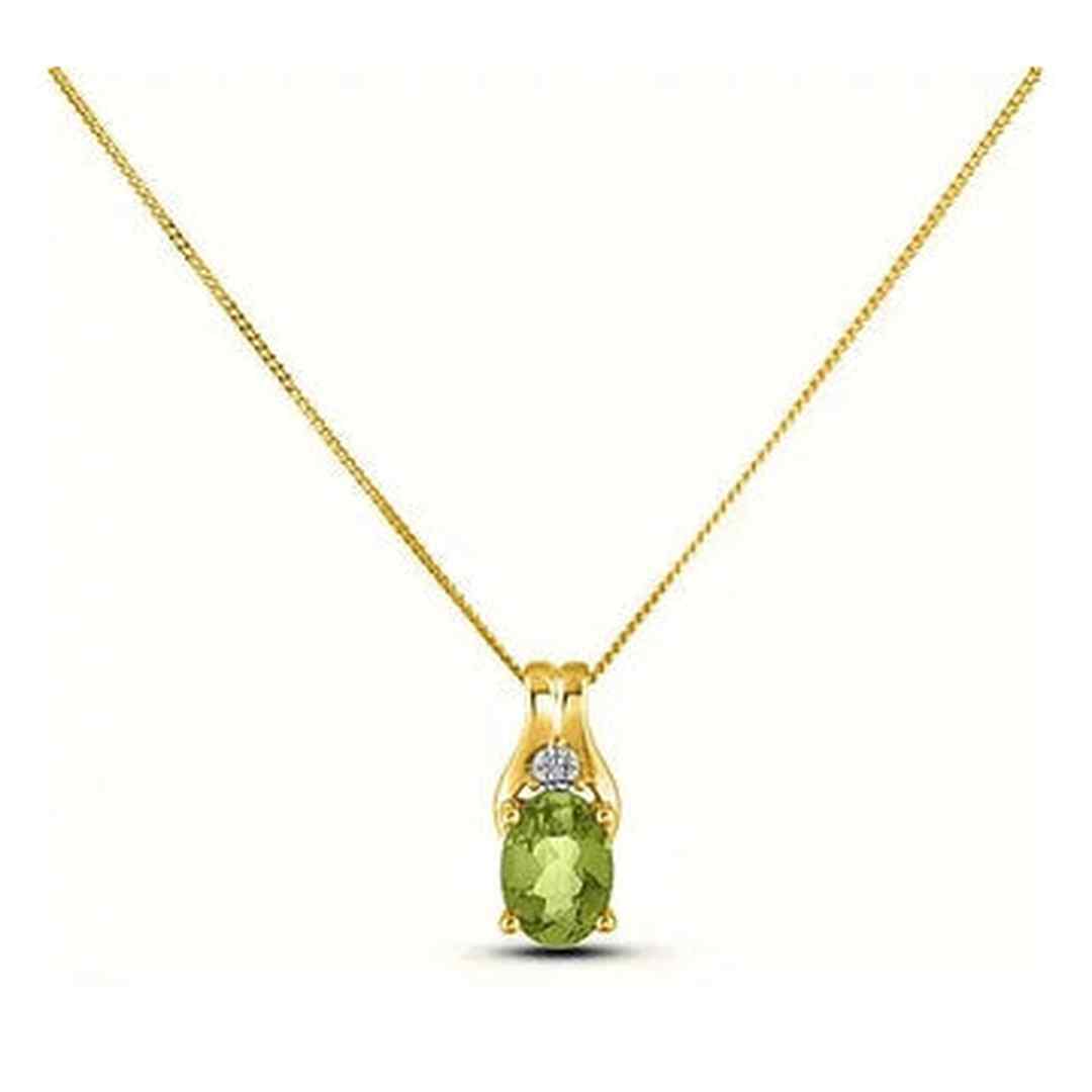 August Birthstone 0.02TW Diamond 10K Yellow Gold Pendant - Peridot