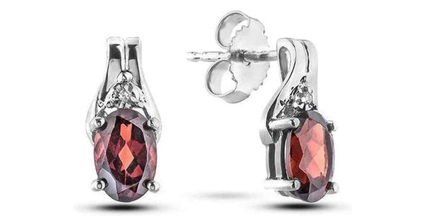 January Birthstone 0.02TW Diamond 10K White Gold Earrings - Garnet
