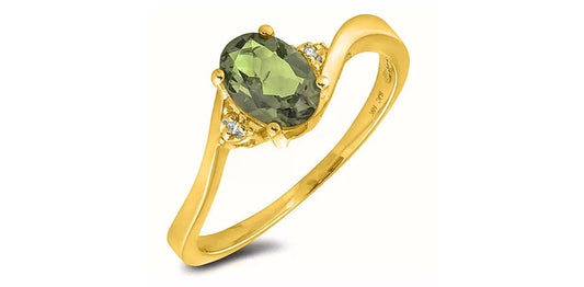 August Birthstone 0.02TW Diamond 10K Yellow Gold Ring - Peridot