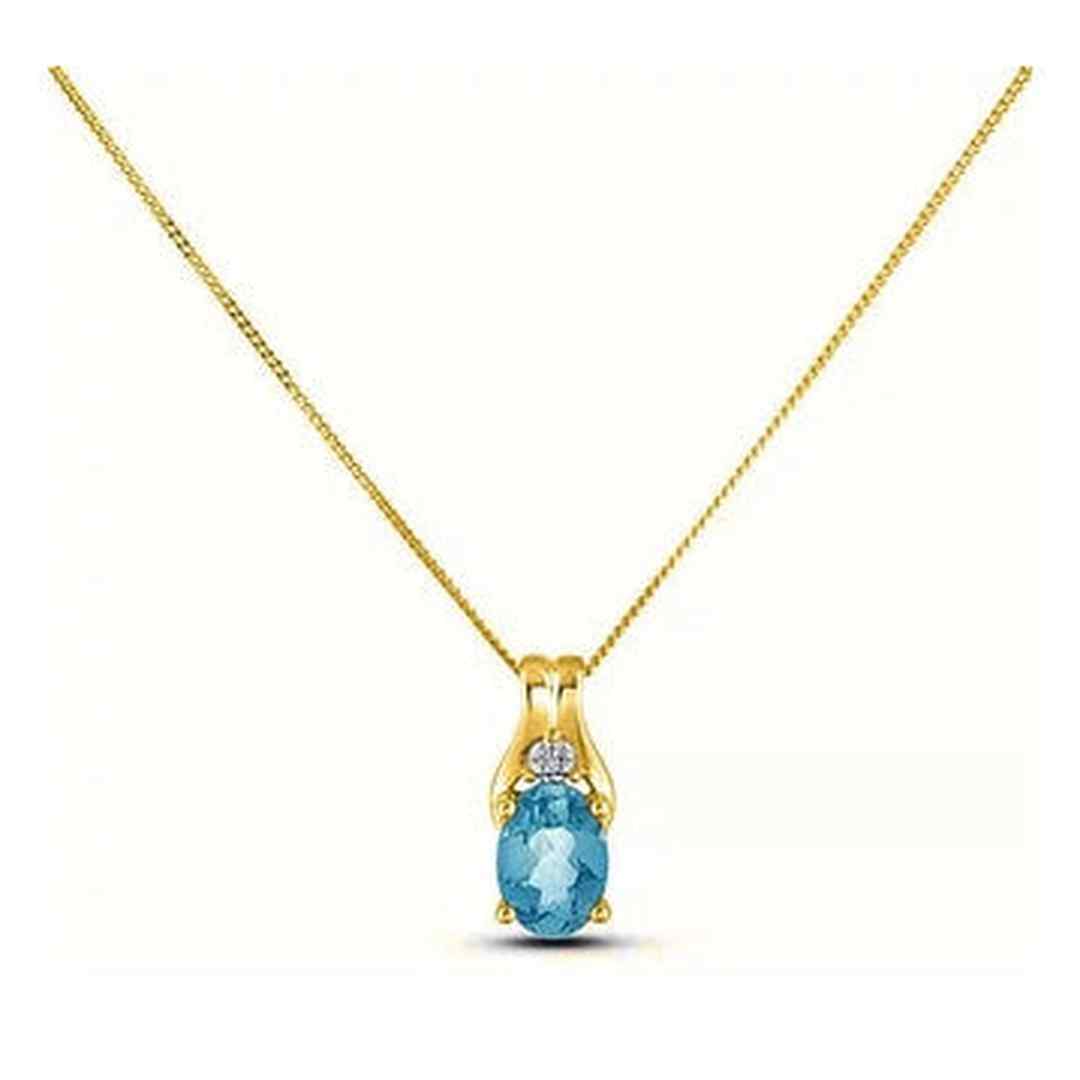 March Birthstone 0.02TW Diamond 10K Yellow Gold Pendant - Aquamarine