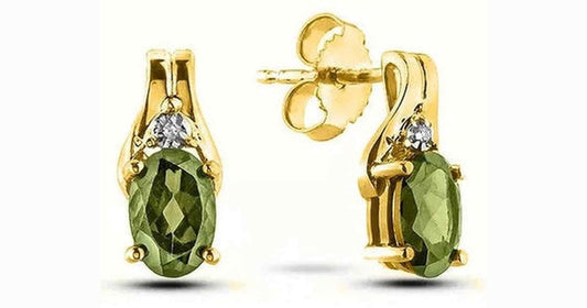 August Birthstone 0.02TW Diamond 10K Yellow Gold Earrings - Peridot