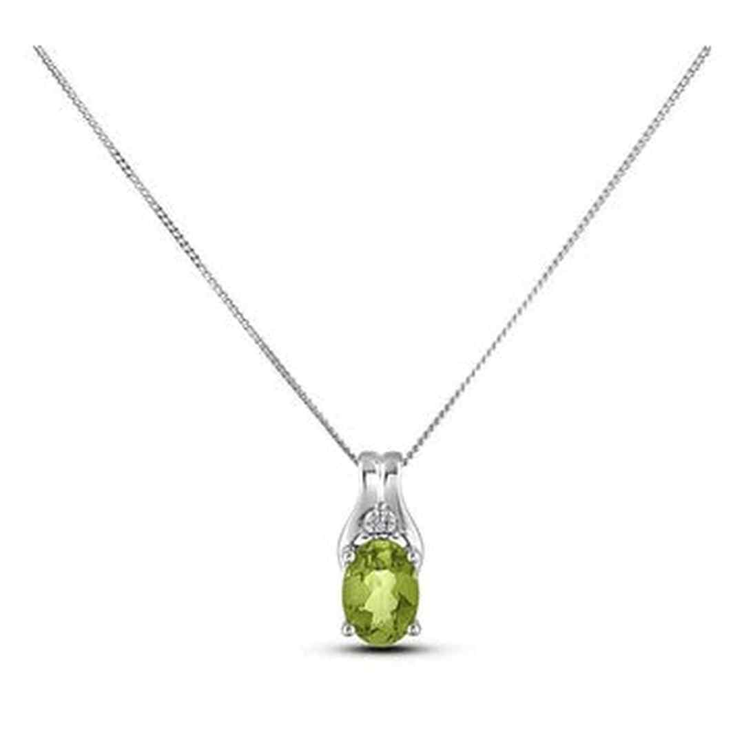 August Birthstone 0.02TW Diamond 10K White Gold Pendant - Peridot