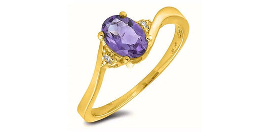 February Birthstone 0.02TW Diamond 10K Yellow Gold Ring - Amethyst