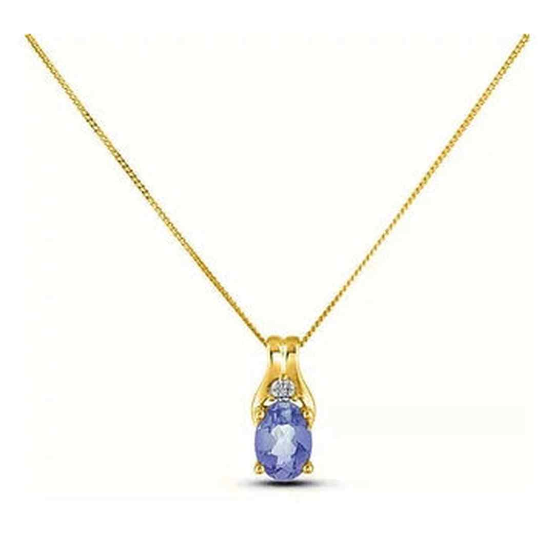 September Birthstone 0.02TW Diamond 10K Yellow Gold Pendant - Sapphire