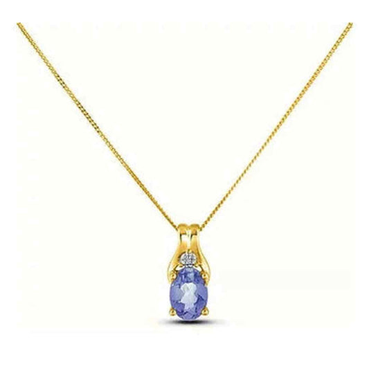 September Birthstone 0.02TW Diamond 10K Yellow Gold Pendant - Sapphire