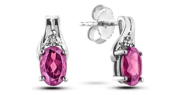 October Birthstone 0.02TW Diamond 10K White Gold Earrings - Pink Topaz