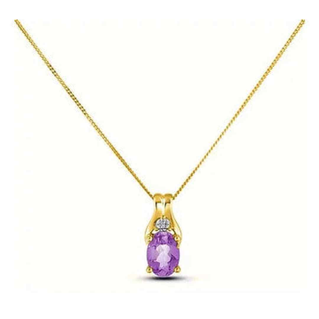 February Birthstone 0.02TW Diamond 10K Yellow Gold Pendant - Amethyst