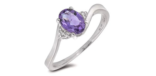 February Birthstone 0.02TW Diamond 10K White Gold Ring - Amethyst