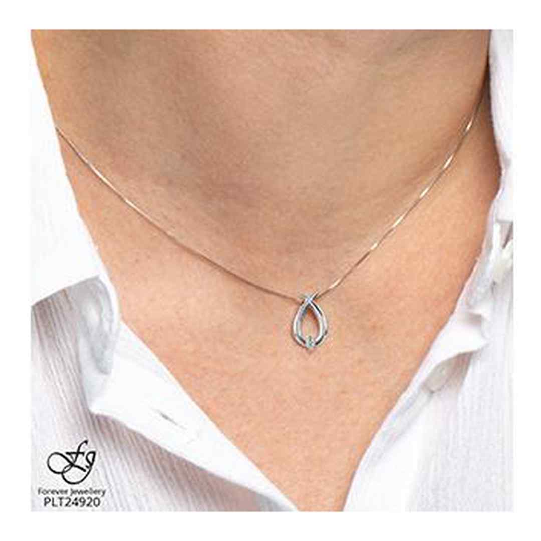 10K White Gold Solitaire Diamond (0.04 ct. T.W.) Curve Necklace